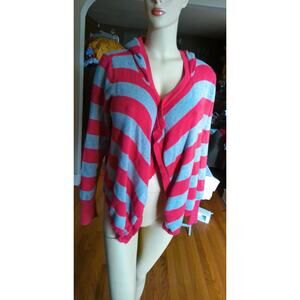 LARGE US POLO ASSN Pink & Gray Striped Hooded Cardigan